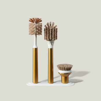 Curio Homegoods Brass Ionic Brush Set with Multi-Brush Magnetic Pedestal